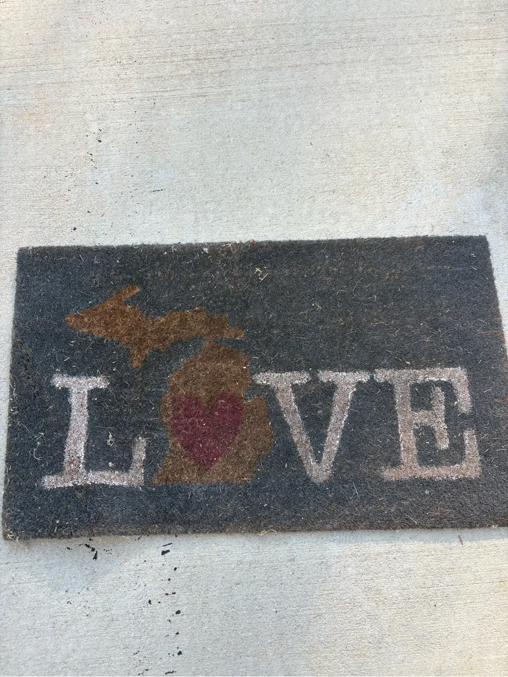 LOVE Michigan Coir Doormat with Red Heart